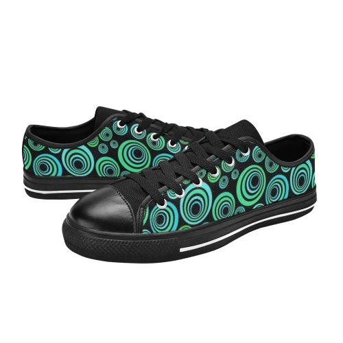 Retro Psychedelic Pretty Green Pattern Low Top Canvas Shoes for Kid (Model 018)