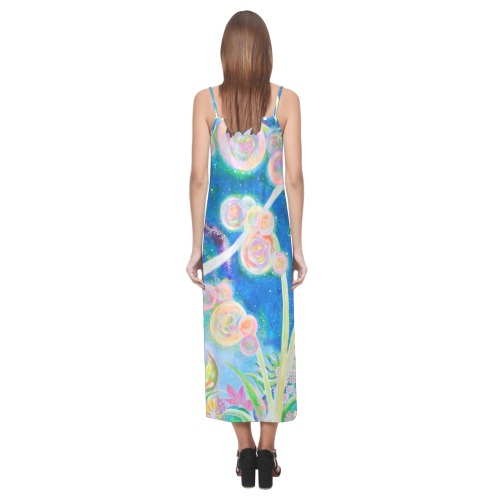 Pleiades Flower V-Neck Open Fork Long Dress(Model D18)