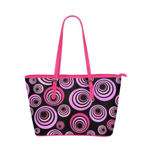 Retro Psychedelic Pretty Pink and Black Pattern Leather Tote Bag/Small (Model 1651)
