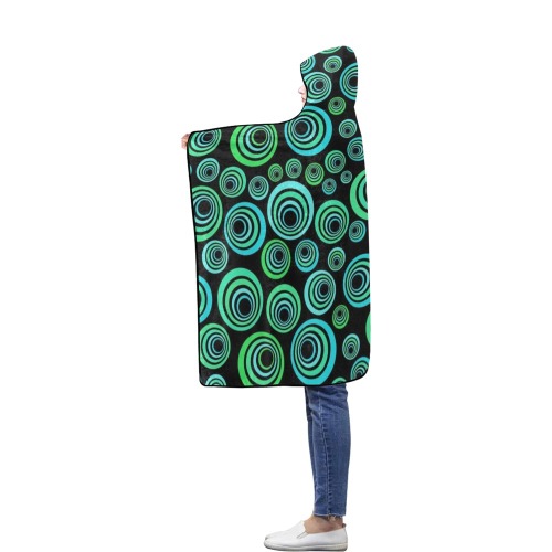 Retro Psychedelic Pretty Green Pattern Flannel Hooded Blanket 50''x60''