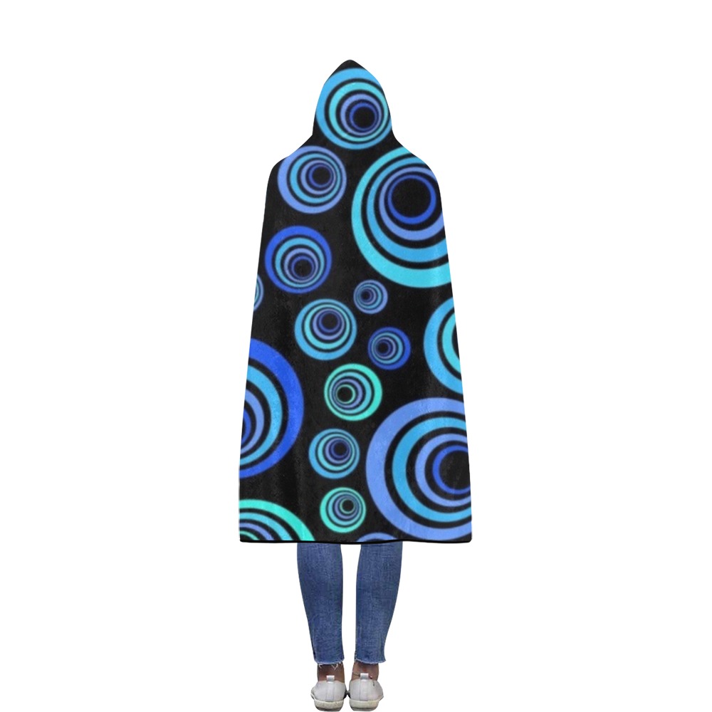 Retro Psychedelic Pretty Blue Pattern Flannel Hooded Blanket 56''x80''