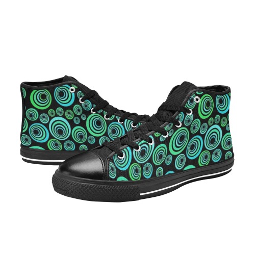 Retro Psychedelic Pretty Green Pattern High Top Canvas Shoes for Kid (Model 017)