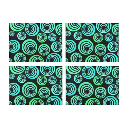 Retro Psychedelic Pretty Green Pattern Large Placemat 14’’ x 19’’ (Set of 4)