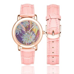 White Gerbera Women's Rose Gold Leather Strap Watch(Model 201)