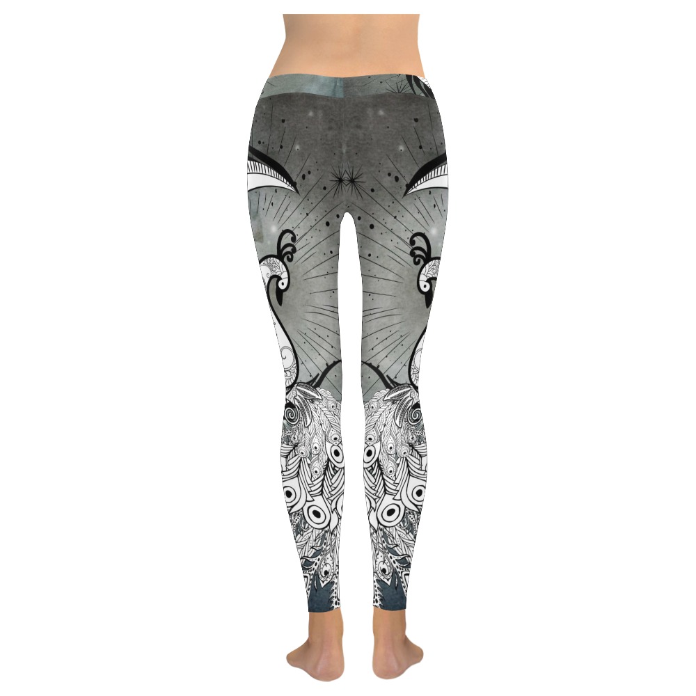 Wonderful peacock on the moon Women's Low Rise Leggings (Invisible Stitch) (Model L05)
