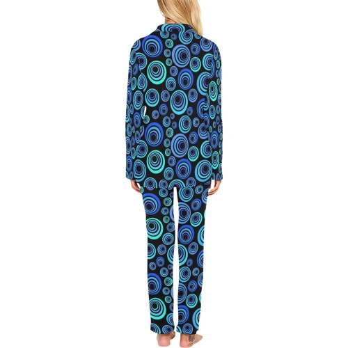 Retro Psychedelic Pretty Blue Pattern Women's Long Pajama Set