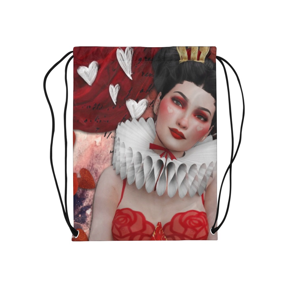 queen of hearts valentine draw string bag Medium Drawstring Bag Model 1604 (Twin Sides) 13.8"(W) * 18.1"(H)
