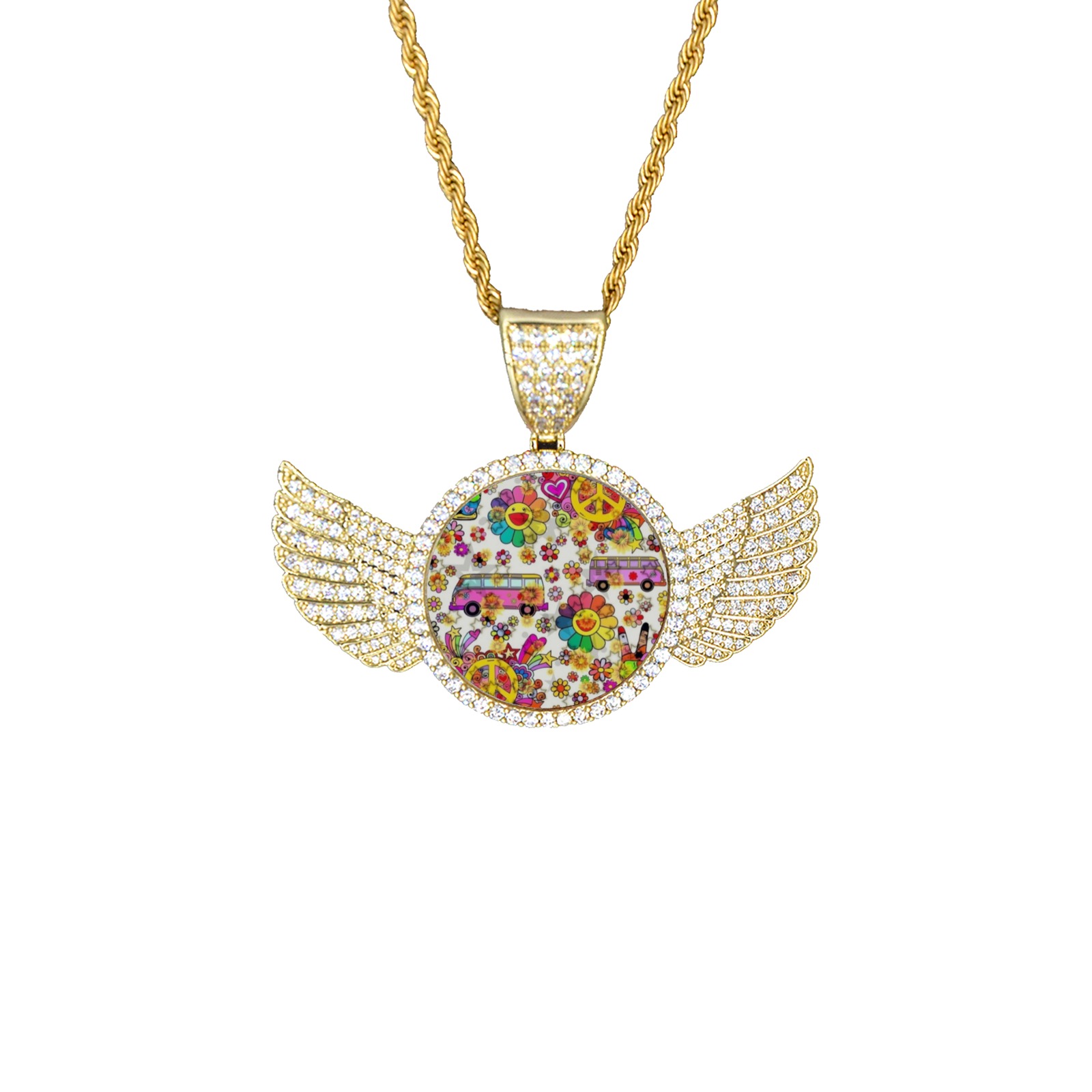 Flower Power by Nico Bielow Wings Gold Photo Pendant with Rope Chain