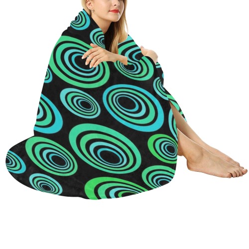 Retro Psychedelic Pretty Green Pattern Circular Ultra-Soft Micro Fleece Blanket 60"