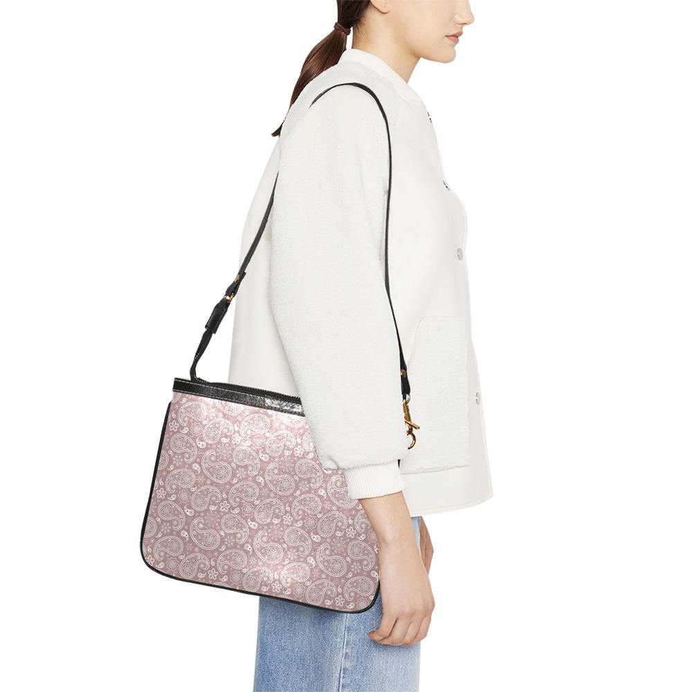 White and rose gold paisley Small Shoulder Bag (Model 1710)
