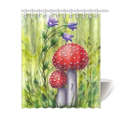 Red Mushroom Violet Flower Floral Watercolors Shower Curtain 60"x72"