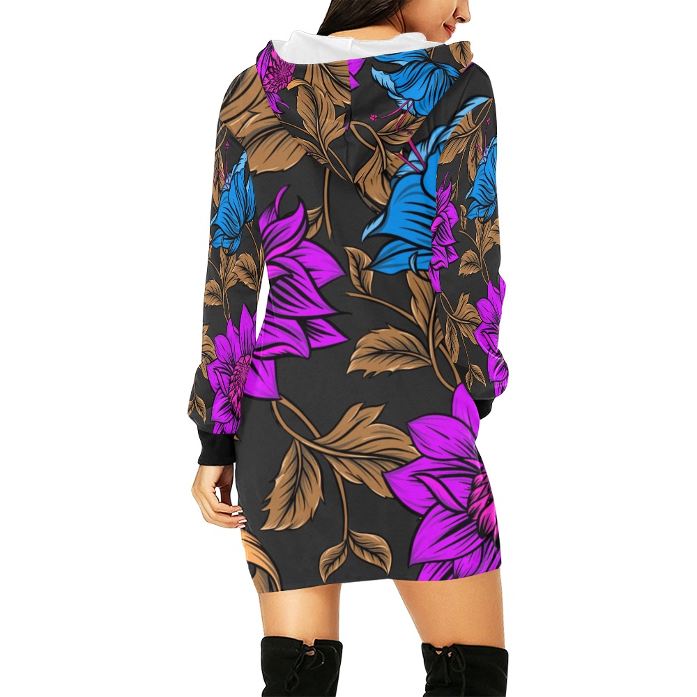 Neon Tropical Fuchsia All Over Print Hoodie Mini Dress (Model H27)