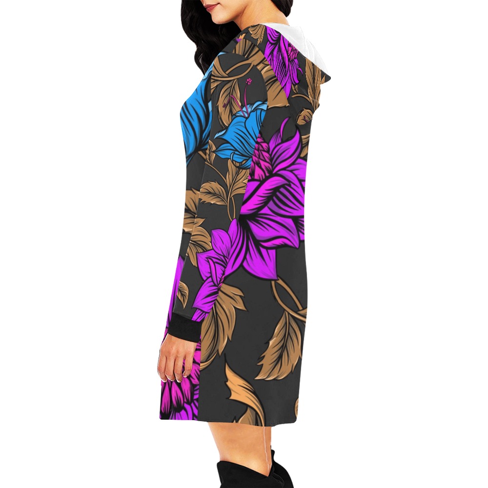Neon Tropical Fuchsia All Over Print Hoodie Mini Dress (Model H27)