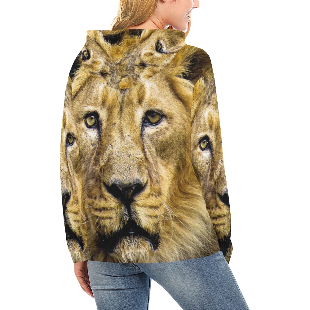 Face of Lion All Over Print Hoodie for Women (USA Size) (Model H13)