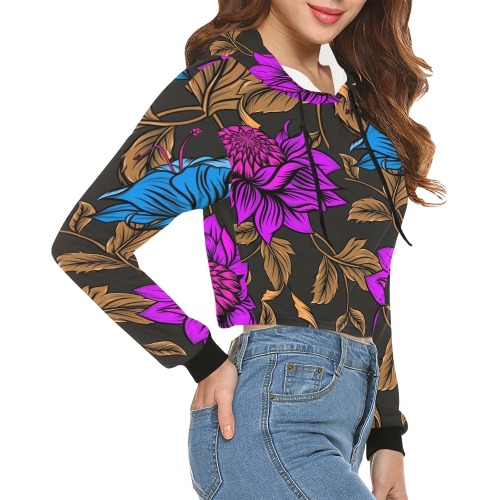 Neon Tropical Fuchsia All Over Print Crop Hoodie for Women (Model H22)