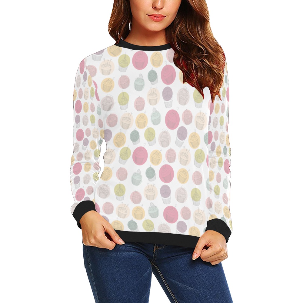 Colorful Cupcakes All Over Print Crewneck Sweatshirt for Women (Model H18)