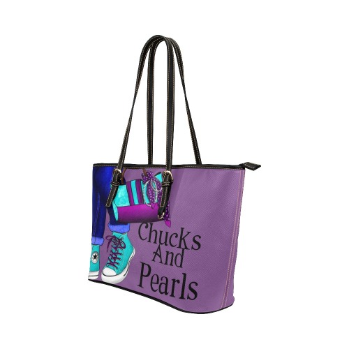 chucks and pearls Leather Tote Bag/Large (Model 1651)