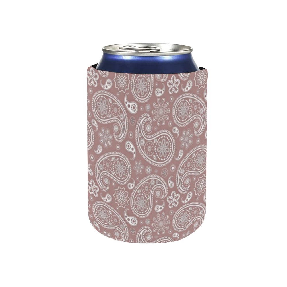 White and rose gold paisley Neoprene Can Cooler 4" x 2.7" dia.