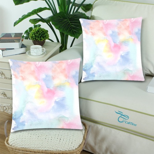 Colorful watercolor Custom Zippered Pillow Cases 18"x 18" (Twin Sides) (Set of 2)