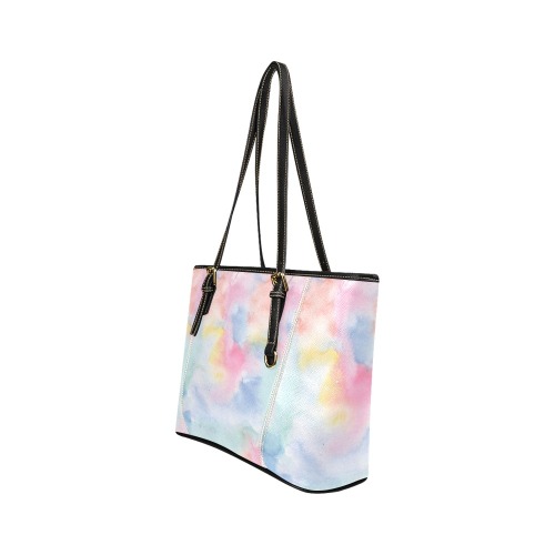 Colorful watercolor Leather Tote Bag/Small (Model 1640)