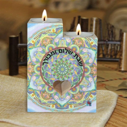 shabat shalom Wooden Candle Holder (Without Candle)