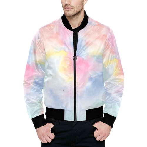 Colorful watercolor All Over Print Quilted Bomber Jacket for Men (Model H33)