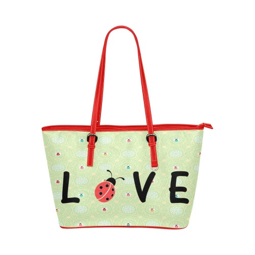 Spring Lady Bug Love Leather Tote Bag/Small (Model 1651)