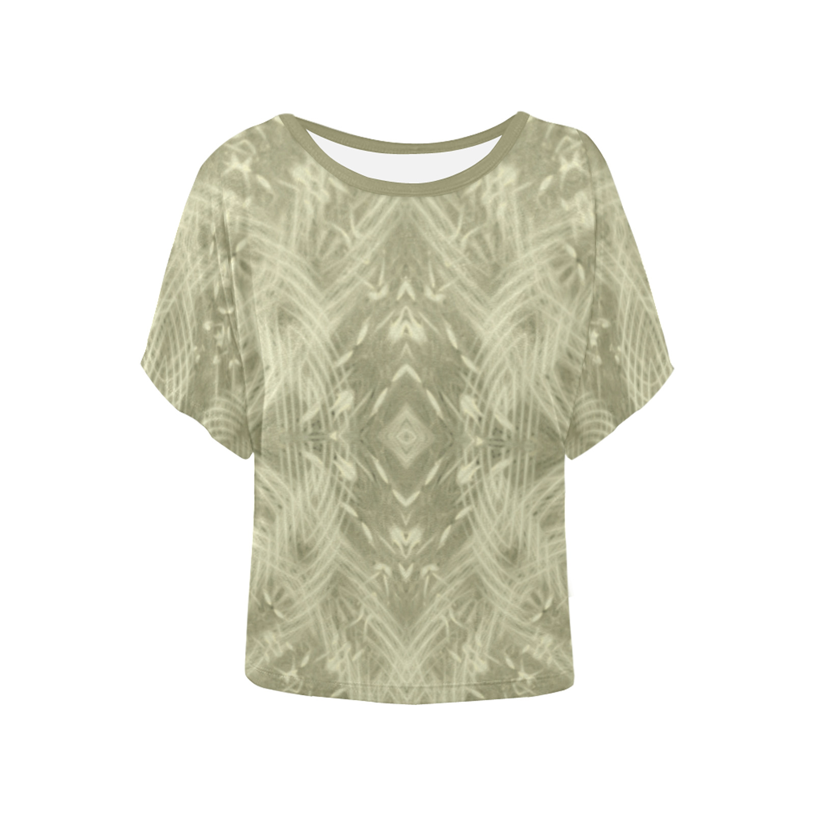 Dandelion Field - beige white tan geometric flower pattern Women's Batwing-Sleeved Blouse T shirt (Model T44)