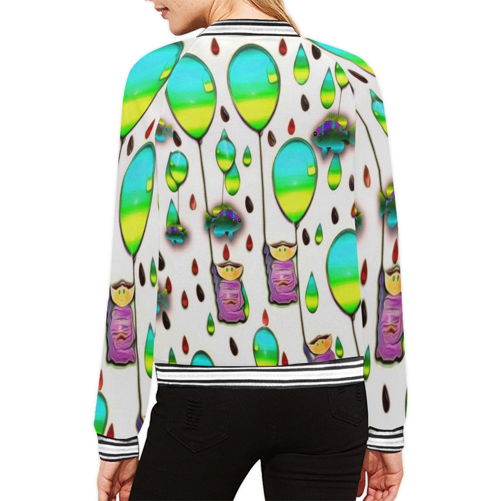 raining cartoons and fishes All Over Print Bomber Jacket for Women (Model H21)