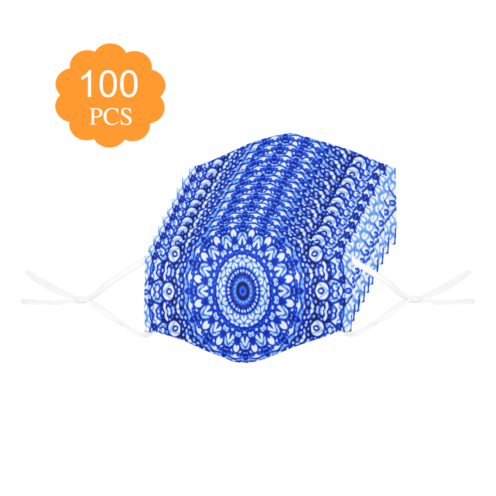 Blue Mandala Mehndi Style G403 3D Mouth Mask with Drawstring (Pack of 100) (Model M04)