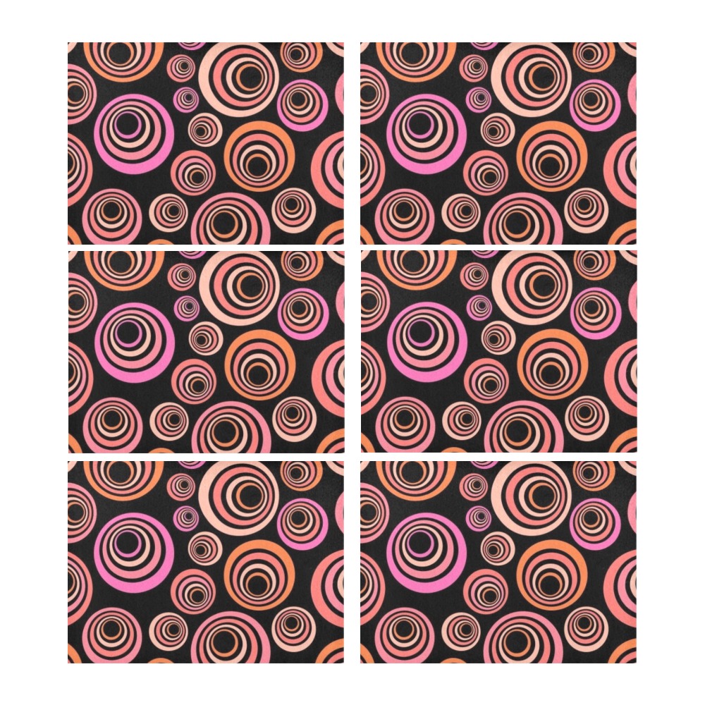 Retro Psychedelic Pretty Orange Pattern Large Placemat 14’’ x 19’’ (Set of 6)