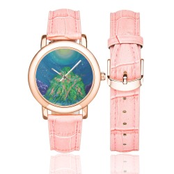 Moon Mountain Women's Rose Gold Leather Strap Watch(Model 201)