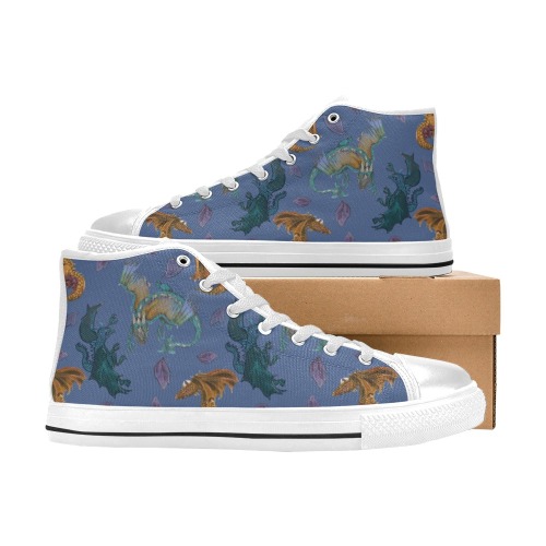Dragon Art Blue High Top Canvas Shoes for Kid (Model 017)