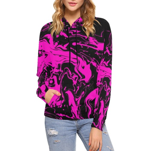 Hot Pink - hot pink black tie dye swirls All Over Print Hoodie for Women (USA Size) (Model H13)