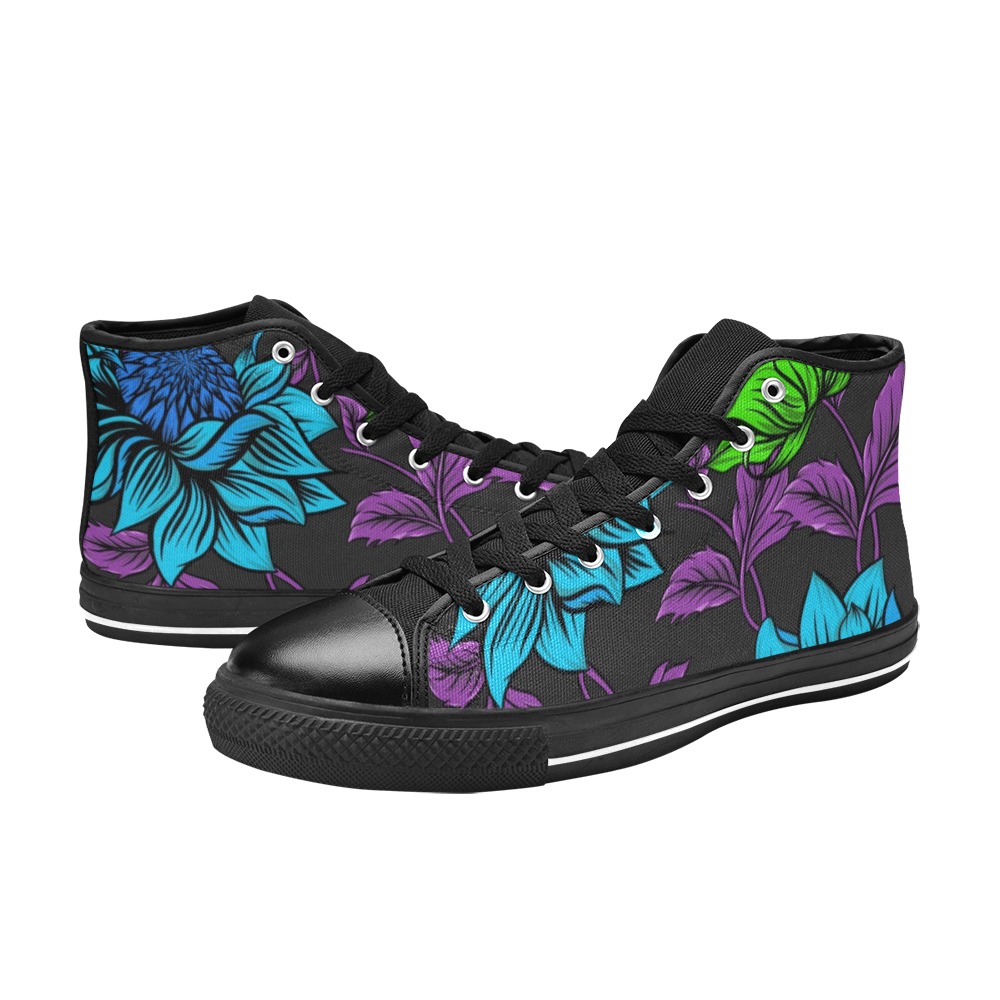 Neon Tropical Turquoise Men’s Classic High Top Canvas Shoes (Model 017)