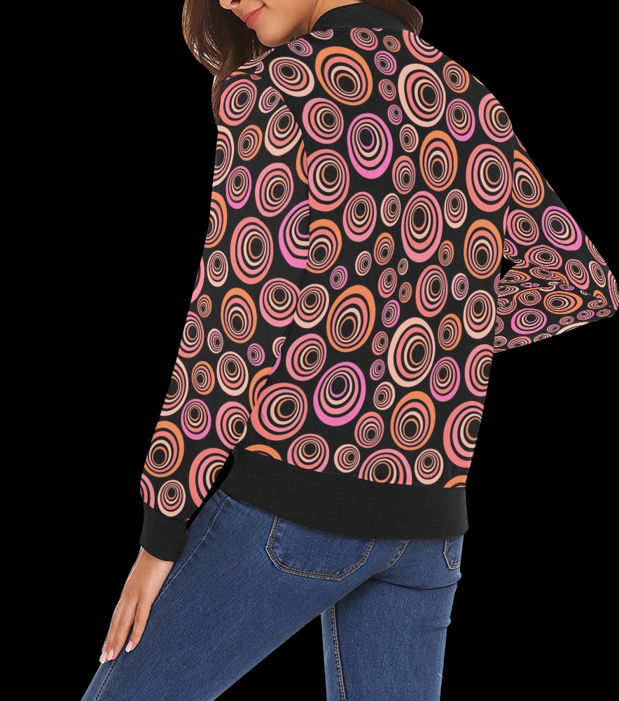 Retro Psychedelic Pretty Orange Pattern All Over Print Bomber Jacket for Women (Model H19)