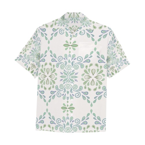 Blue and Green watercolor Hawaiian Shirt with Chest Pocket (Model T58)