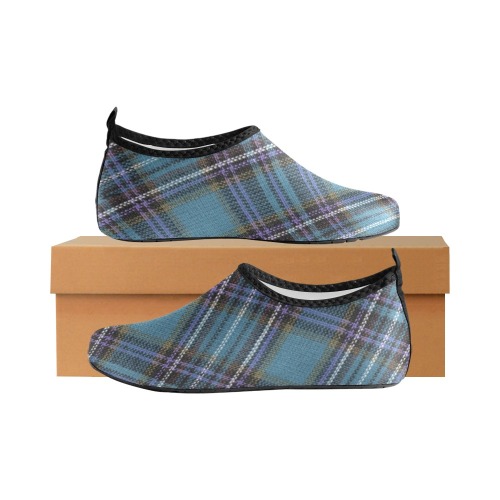 Turquoise Plaid Men's Slip-On Water Shoes (Model 056)