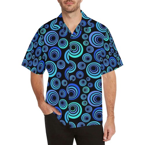Retro Psychedelic Pretty Blue Pattern Hawaiian Shirt (Model T58)