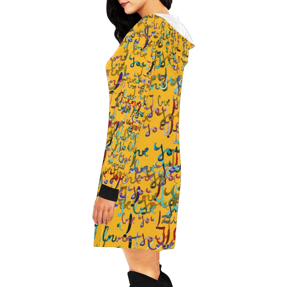 I love you All Over Print Hoodie Mini Dress (Model H27)
