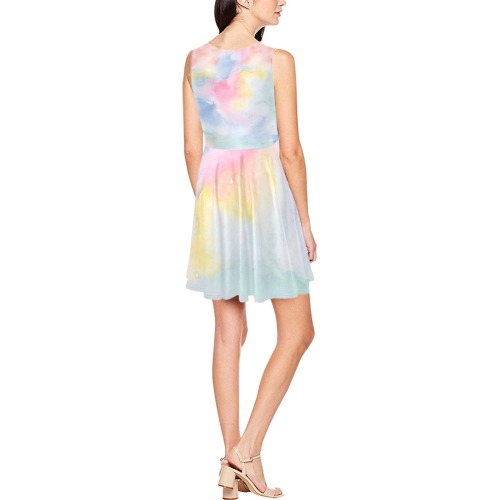 Colorful watercolor Thea Sleeveless Skater Dress(Model D19)