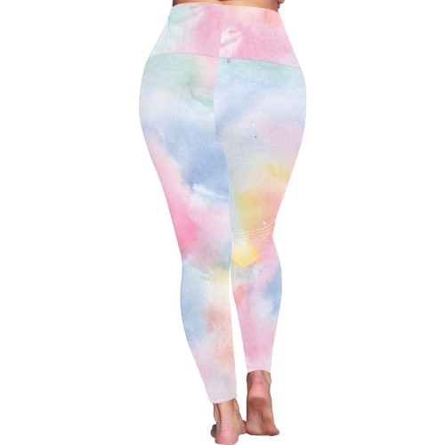 Colorful watercolor Women's Plus Size High Waist Leggings (Model L44)