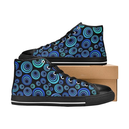 Retro Psychedelic Pretty Blue Pattern Men’s Classic High Top Canvas Shoes (Model 017)