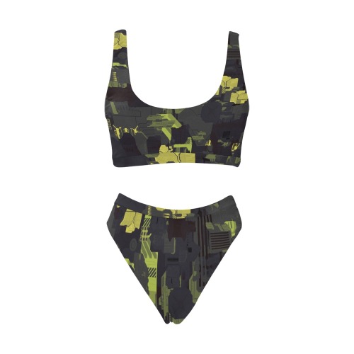 Urban Camouflage Sport Top & High-Waisted Bikini Swimsuit (Model S07)
