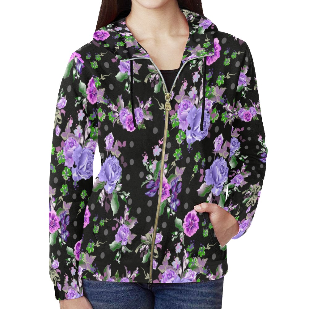 Purple Flower Dreams All Over Print Full Zip Hoodie for Women (Model H14)