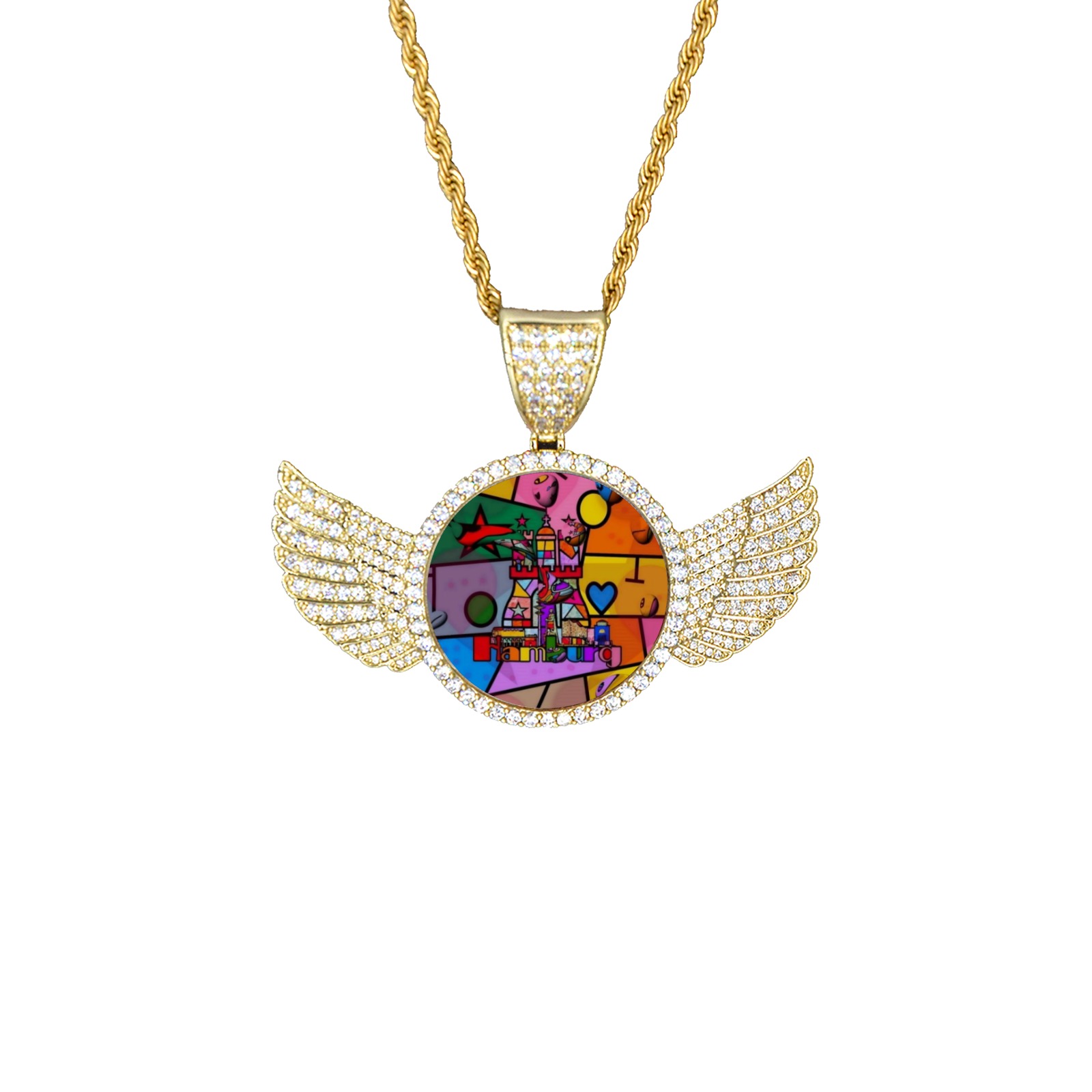 Hamburg by Nico Bielow Wings Gold Photo Pendant with Rope Chain