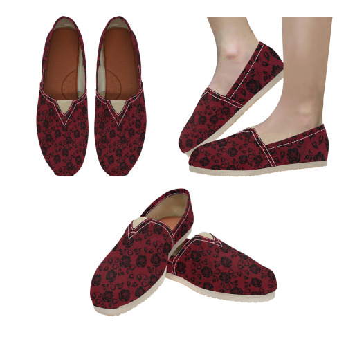 Lace Over Red Casual Shoes Women's Classic Canvas Slip-On (Model 1206)