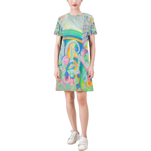 Pleiades Garden Short-Sleeve Round Neck A-Line Dress (Model D47)