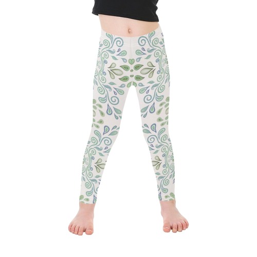Blue and Green watercolor pattern Kid's Ankle Length Leggings (Model L06)