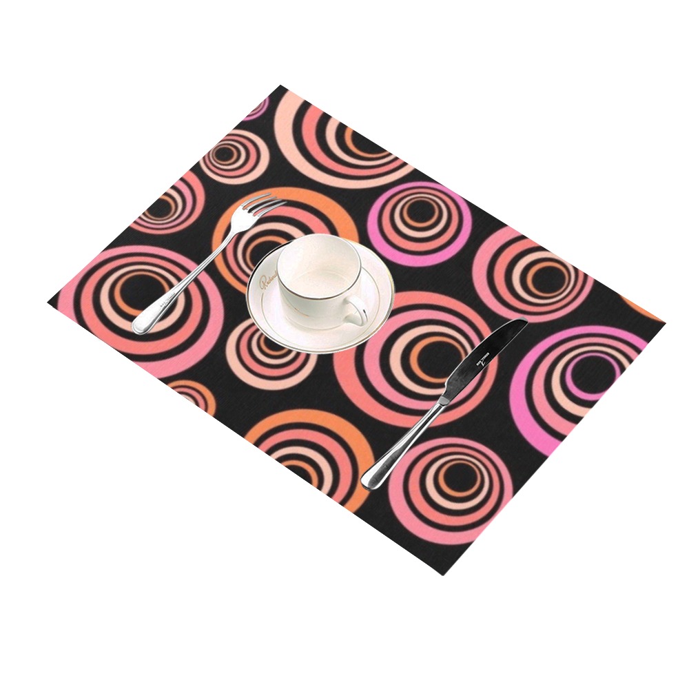 Retro Psychedelic Pretty Orange Pattern Large Placemat 14’’ x 19’’ (Set of 4)